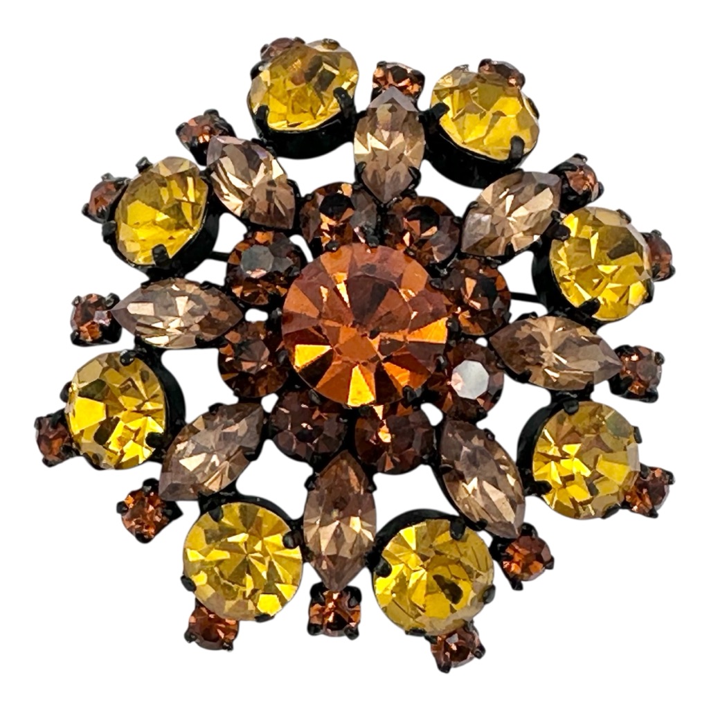 Austria Signed Vintage Brown Tones Fall Crystal Brooch Lapel Pin 40$